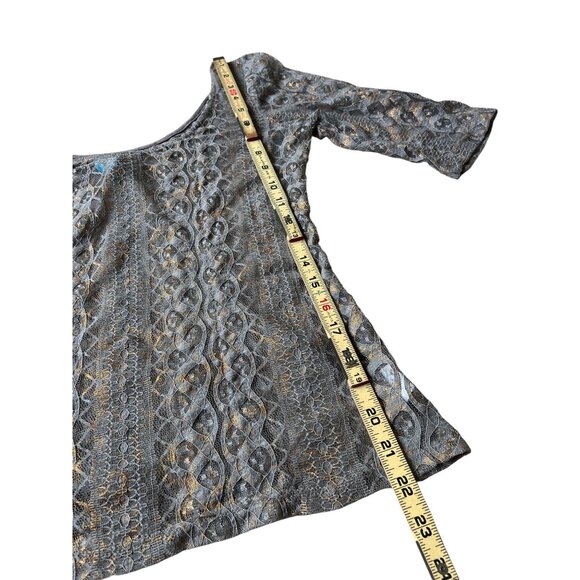 HIP Happening in the Present Top Medium Brown Gold Metallic Lace Whimsigoth Boho - Picture 8 of 9